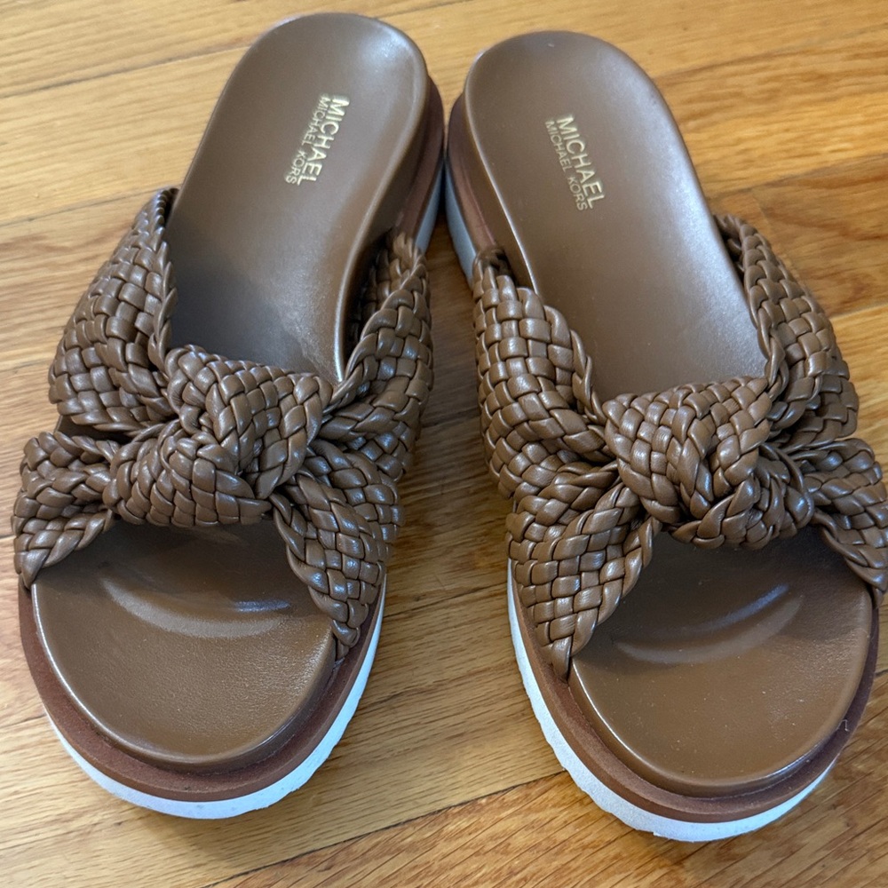 Michael Kors Brown Woven Mules